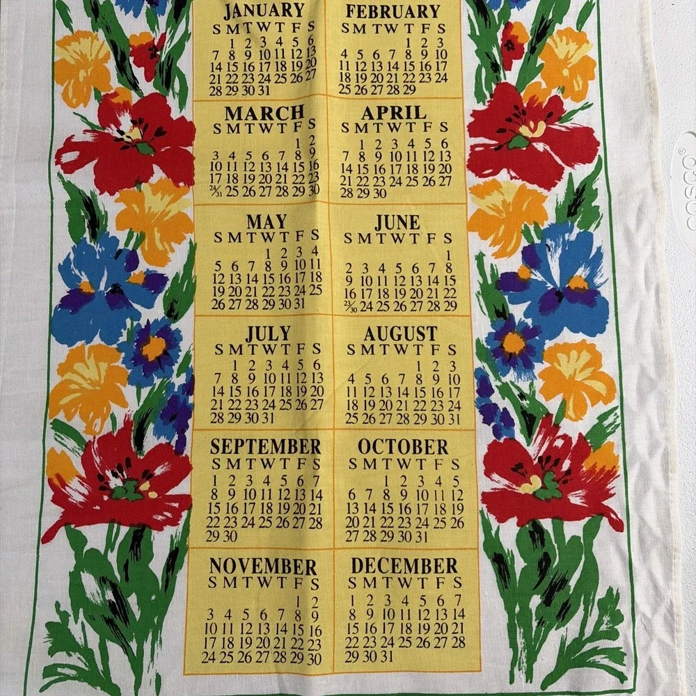 VINTAGE LINEN 1996 FLORAL KITCHEN CALENDAR TOWEL‎